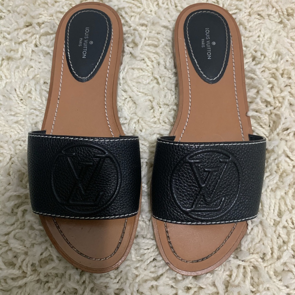 Louis Vuitton Black and Brown Slide Sandals
